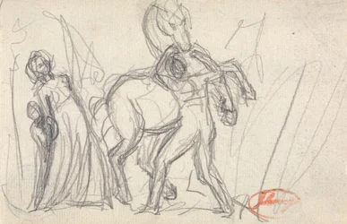 Unidentifiziertes Subjekt - Frau, Kind, Mann und Pferd